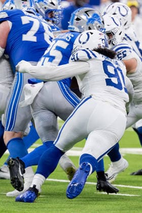 August 29, 2026, Indianapolis, Indiana, U.S: Detroit Lions running back Jacob Saylors (25) is tackled by Indianapolis Colts defensive lineman Jaylahn Tuimoloau (91) on a kick return during the preseason game between the Detroit Lions and the Indianapolis Colts at Lucas Oil Stadium, Indianapolis, Indiana. Indianapolis U.S - ZUMAs304 20260829_zaf_s304_058 Copyright: xScottxStuartx