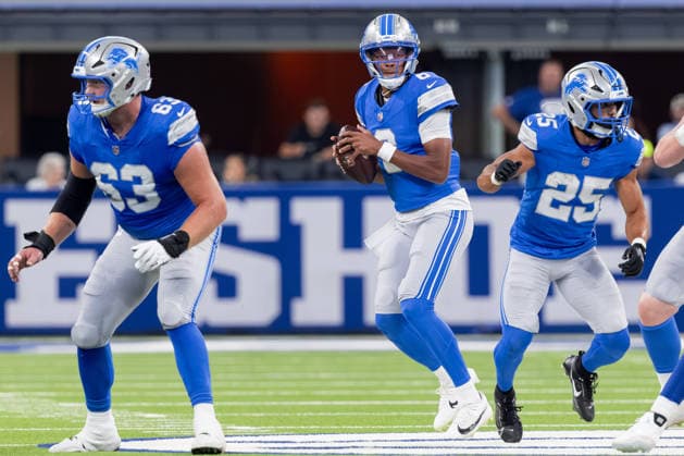August 29, 2026, Indianapolis, Indiana, U.S: Detroit Lions quarterback Joshua Dobbs (6) drops back to pass during the preseason game between the Detroit Lions and the Indianapolis Colts at Lucas Oil Stadium, Indianapolis, Indiana. NFL, American Football Herren, USA 2026 Lions 25-16 Colts  - ZUMAs304 20260829_zaf_s304_090 Copyright: xScottxStuartx