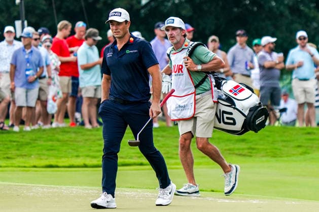 August 29, 2026, Atlanta, Georgia, USA: Viktor Hovland (NOR)(L) and his caddie, Shay Knight approach the 1st green during the third round of the 2026 TOUR Championship at East Lake Golf Club. PGA, Golf Herren 2026: TOUR Championship - Round 3  - ZUMAw109 20260829_fap_w109_024 Copyright: xDebbyxWongx