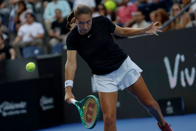 August 29, 2026, Monterrey, Nuevo Leon, Mexico: Diane Parry (FRA) in action against Elise Mertens (BEL) during the Monterrey Open WTA, Tennis Damen 500 final at the GNP Stadium in Monterrey, Nuevo Leon. Tenis 2026: Final WTA 500 Monterrey Parry Vs Mertens  - ZUMAo125 20260829_zip_o125_013 Copyright: xAntonioxOjedax