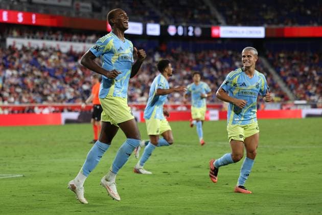 August 29, 2026, Harrison, New Jersey, USA: Philadelphia Union defender NEIL PIERRE (44) reacted after scoring a goal during the match against Red Bull New York at Sports Illustrated Stadium in Harrison, New Jersey, USA. Soccer 2026: Red Bull New York 1 : 3 Philadelphia Union  - ZUMAc295 20260829_zsp_c295_013 Copyright: xJosexContrerasx