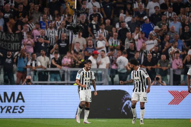 Juventus v Parma - Serie A - Allianz Stadium Turin, Italy, 29th August 2026. Nico Gonzalez of Juventus celebrates with team mate Douglas Luiz after scoring to give the hosts a 1-0 lead during the Juventus vs Parma Serie A match at Allianz Stadium, Turin. Picture credit should read: Jonathan Moscrop Turin Allianz Stadium Italy