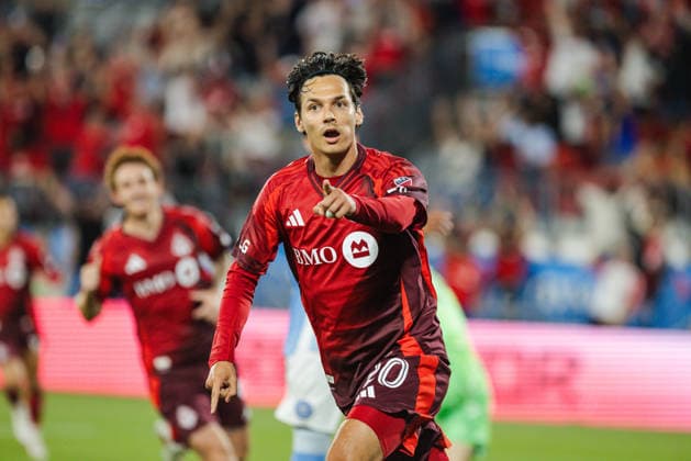 Daniel Salloi of Toronto FC celebrates the team s first goal during the MLS, Fussball Herren, USA Regular Season match between Toronto FC and New York City FC on August 29, 2026 in BMO Field, Toronto, Ontario, Canada Copyright: xCurtisxWongx xSPPx Sportspressphoto_SPR219338