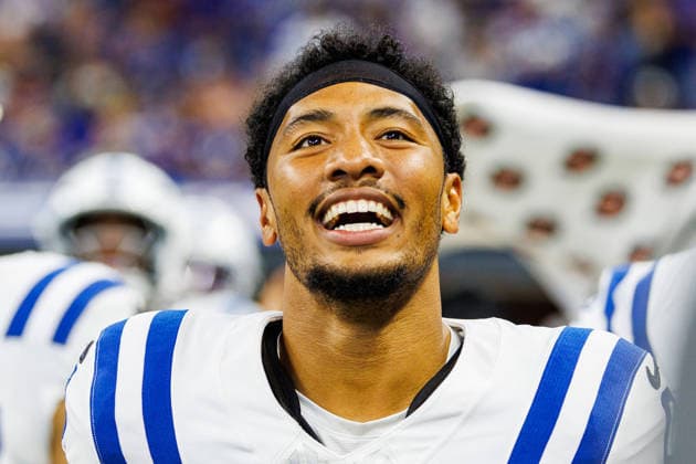 Aug 29, 2026; Indianapolis, Indiana, USA; Indianapolis Colts safety Camryn Bynum (0) celebrates during NFL, American Football Herren, USA preseason game action against the Detroit Lions at Lucas Oil Stadium. Mandatory Credit: -Cal Media NFL 2026: Lions Vs Colts AUG 29  - ZUMAc04_ 20260829_zma_c04_245 Copyright: xJohnxMersitsx