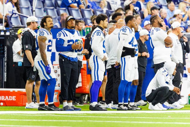 NFL, American Football Herren, USA 2026: Lions Vs Colts AUG 29 Aug 29, 2026; Indianapolis, Indiana, USA; Indianapolis Colts running back Jonathan Taylor (28) and Indianapolis Colts running back Seth McGowan (20) look at the video board during NFL preseason game action against the Detroit Lions at Lucas Oil Stadium. Mandatory Credit: John Mersits-Cal Media (Credit Image: Â John Mersits Cal Sport Media) Indianapolis Indiana USA EDITORIAL USE ONLY Copyright: xx ZUMA-20260829_zma_c04_233.jpg JohnxMersitsx csmphotothree515432