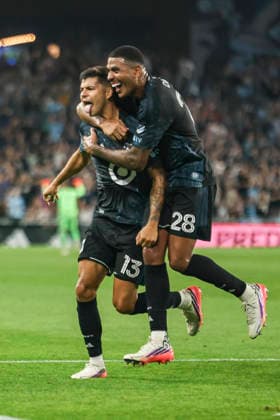 August 29, 2026, St. Paul, Minnesota, United States: Minnesota United FC defense ANTHONY MARKANICH (13) celebrates a goal with his teammate Minnesota United FC defense JEFFERSON DIAZ (28). Minnesota United hosted Orlando City on August 29th. The teams faced off at Allianz Field in St. Paul, Minnesota. The game ended in a draw 3-3. St. Paul United States - ZUMAt166 20260829_zsp_t166_033 Copyright: xMichaelxTurnerx