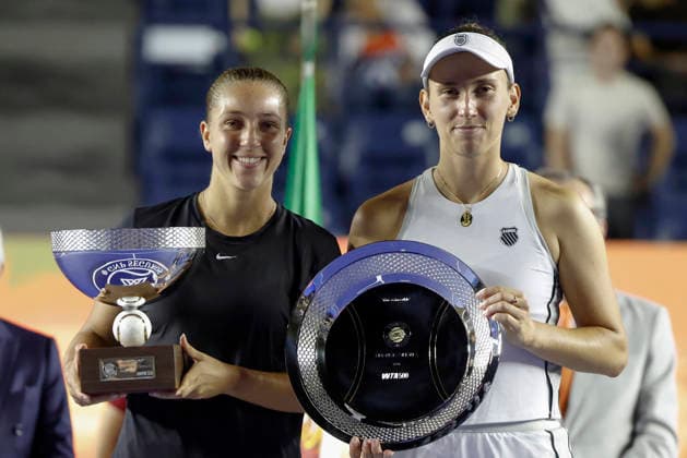 August 29, 2026, Monterrey, Nuevo Leon, Mexico: Diane Parry (FRA) and Elise Mertens (BEL) pose with the trophies during the GNP Seguros WTA, Tennis Damen 500 Open at Club Sonoma in Monterrey, Nuevo Leon. Parry won 6:4, 0:6, 6:3. Monterrey Mexico - ZUMAo125 20260829_zip_o125_020 Copyright: xAntonioxOjedax