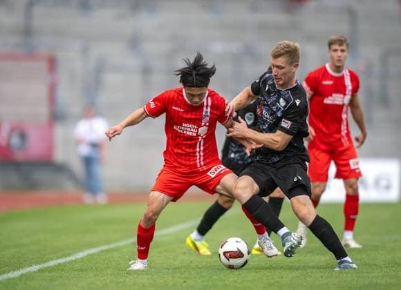 SOCCER REGIONAL LEAGUE NORTHEAST 2026–2027 SEASON, MATCHDAY 7: FC ROT WEISS ERFURT vs. BFC PREUSSEN ** FOR EDITORIAL PURPOSES ONLY ** EDITORIAL USE ONLY ** p August 29, 2026 Erfurt Soccer Regional League Northeast Matchday 7, 2026–2027 Season Steigerwaldstadion FC Rot Weiss Erfurt vs. BFC Preussen; pictured: Hinata Gonda (34) of FC Rot Weiss Erfurt in a tackle with Lucas Vierling (6) BFC Preussen, Germany, Thuringia, Erfurt. Copyright SaschaxFromm Copyright: SaschaxFromm doc87dl8bc2ayhm6kzhd14 ,EDITORIAL USE ONLY Copyright: SaschaxFromm