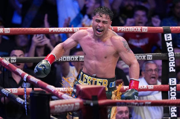Lester Martinez of Guatemala celebrates after winning the fight for the interim WBC super middleweight world title against Luka Plantic of Croatia at the Galen Center in Los Angeles, United States, 29 August 2026. Interim WBC Super Middleweight World Title - Lester Martínez vs Luka Plantic !ACHTUNG: NUR REDAKTIONELLE NUTZUNG!  Copyright: xJordyxMarsonox AMDEP1670 20260830-55021257987_1