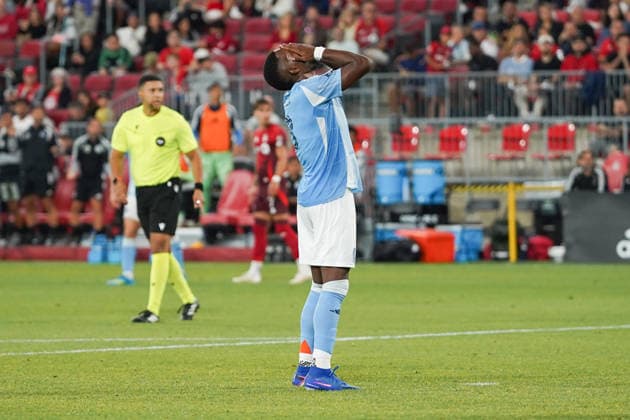 Toronto FC v NewYork City FC - MLS, Fussball Herren, USA Andres Perea 08 of New York City FC reacts during the Major League Soccer Match between Toronto FC and NewYork City FC at BMO Field Stadium. on August 29, 2026 in Toronto, Canada. (Photo by Leonardo Ramirez Eyepix Group) Copyright: xLeonardoxRamirezx xEyepixxGroupx LR29082026-06085