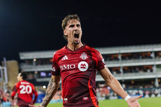 Theo Corbeanu of Toronto FC celebrates the team s first goal during the MLS, Fussball Herren, USA Regular Season match between Toronto FC and New York City FC on August 29, 2026 in BMO Field, Toronto, Ontario, Canada Copyright: xCurtisxWongx xSPPx Sportspressphoto_SPR219428