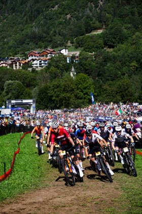 2026 UCI Mountain Bike World Championships Picture by Ed Sykes SWpix.com - 30 08 2026 - Cycling - 2026 UCI Mountain Bike World Championships - Val di Sole, Trentino, Italy - Cross-country Olympic (XCO) - Men Under-23 (U23) - Gustav Pedersen (Denmark), Nicolas Halter (Switzerland), Benjamin Kruger (Germany) Copyright: x xSWpix.comx(t axPhotographyxHubxLtd)xEdxSykes SWpix.comx SWP-3030-21334