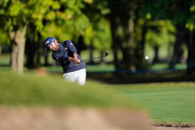 SUTTON COLDFIELD, ENGLAND - AUG 30: Angel Hidalgo (ESP) plays from the eighteenth fairway during the delayed Round 3 at the 2026 Husqvarna British Masters at The Belfry, Sutton Coalfield on August 30, 2026 in Warwickshire, England The 2026 Husqvarna British Masters