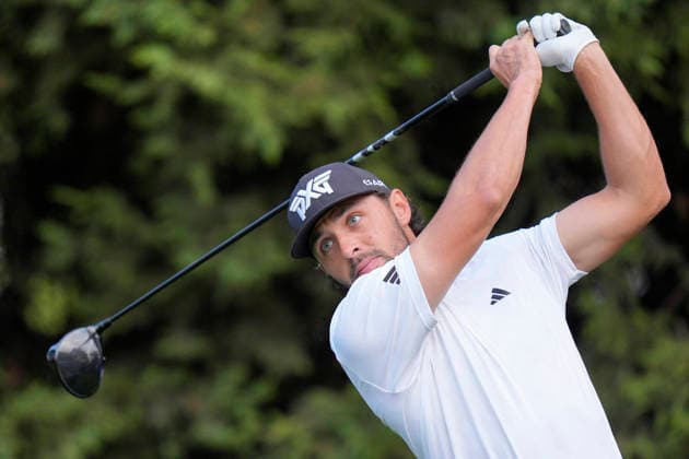 SUTTON COLDFIELD, ENGLAND - AUG 30: Marco Penge (ENG) plays from the ninth tee during the delayed Round 3 at the 2026 Husqvarna British Masters at The Belfry, Sutton Coalfield on August 30, 2026 in Warwickshire, England The 2026 Husqvarna British Masters