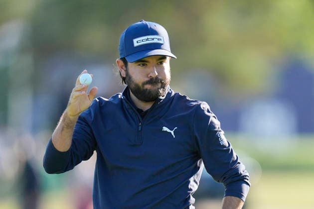 SUTTON COLDFIELD, ENGLAND - AUG 30: Angel Hidalgo (ESP) reacts after holing a putt on the 18th green during the delayed Round 3 at the 2026 Husqvarna British Masters at The Belfry, Sutton Coalfield on August 30, 2026 in Warwickshire, England The 2026 Husqvarna British Masters