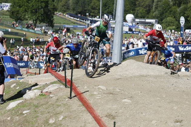 August 30, 2026, Daolasa di Commezzadura, Val di Sole Bikeland, 2026 UCI MTB World Championships Men’s U23 XCO (Cross Country Olympic) Luciano Esquivias Martin 77 MEX, Theodor Vasile Pridon 78 ROU, Mika Comaniuk 38 CAN Daolasa di Commezzadura, Val di Sole Bikeland, Trento, Italy Copyright: xJustPictures.ch FrancescoxMinghettix jp-en-FrMi-_NG_0075