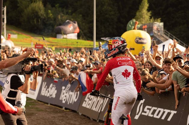 IPA87930386 - Goldstone Jackson (CAN) during the Men s Elite Downhill race at the Val di Sole UCI Mountain Bike World Championships—the DHI race at Val di Sole Downhill—on August 29, 2026.  Copyright: xFabioxAverna IPAxSportx xx 87930386