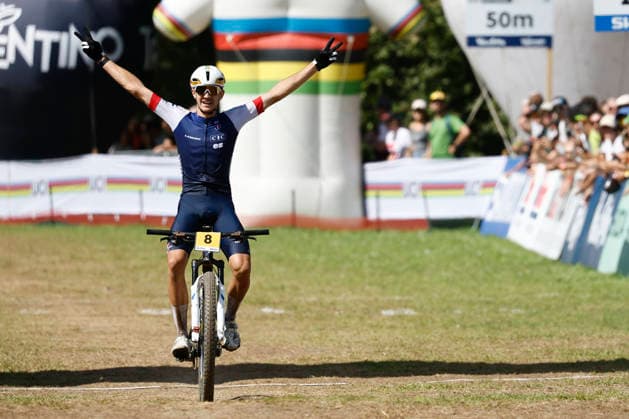 August 30, 2026, Daolasa di Commezzadura, Val di Sole Bikeland, 2026 UCI MTB World Championship Men’s U23 XCO (Cross Country Olympic) Nael Rouffiac (8, FRA) celebrating his solo victory at the finish line of the Men’s U23 Cross Country Olympic World Championship in Daolasa di Commezzadura, Val di Sole Bikeland, Trento, Italy Copyright: xJustPictures.ch FrancescoxMinghettix jp-en-FrMi-_NG_0610