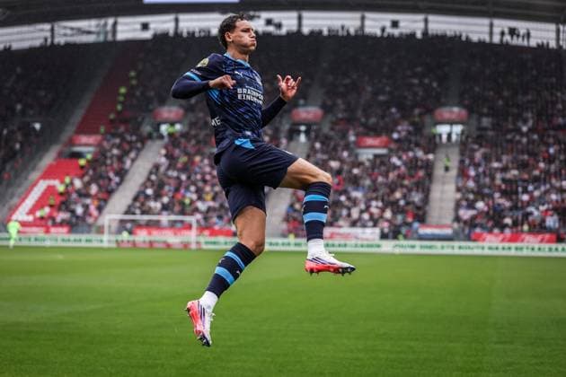 UTRECHT , 30-08-2026 , Stadion Galgenwaard , Season 2026 2027 , Dutch Eredivisie football , match between FC Utrecht and PSV Eindhoven , picture shows PSV Eindhoven player Ruben van Bommel celebrate his goal after he scores the 1-1 Utrecht - PSV  x206240083x Copyright: