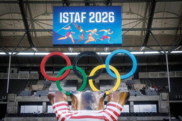 BERLIN, GERMANY - AUGUST 30, 2026: Impressions - the ISTAF logo with the olympic rings during the ISTAF at Olympic Stadium on August 30, 2026 in Berlin, Germany. Germany Copyright: xAxelxKohringx