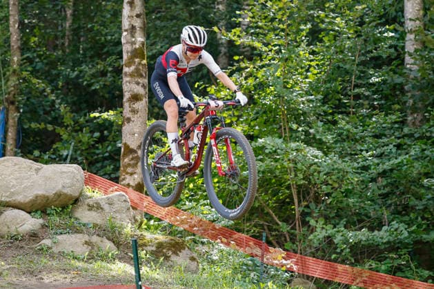 TRENTO, ITALY, AUGUST 30 Sina Frei of Switzerland in action during the UCI Mountain Bike World Championships – Women s Elite Cross-Country event at Val di Sole on August 30, 2026, in Trento, Italy; Trento, Val di Sole, Trento, Italy Copyright: xJustPictures.ch FrancescoxMinghettix jp-en-EuSpIm-JP6_FRM_UCIWC_GRLXCO_30Aug_000213