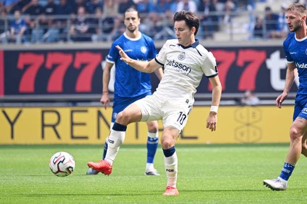 Club s Hugo Vetlesen is pictured in action during a soccer match between KAA Gent and Club Brugge, Sunday 30 August 2026 in Gent, on day 4 of the 2026-2027 Jupiler Pro League first division of the Belgian championship. KURTxDESPLENTER  x184735216x