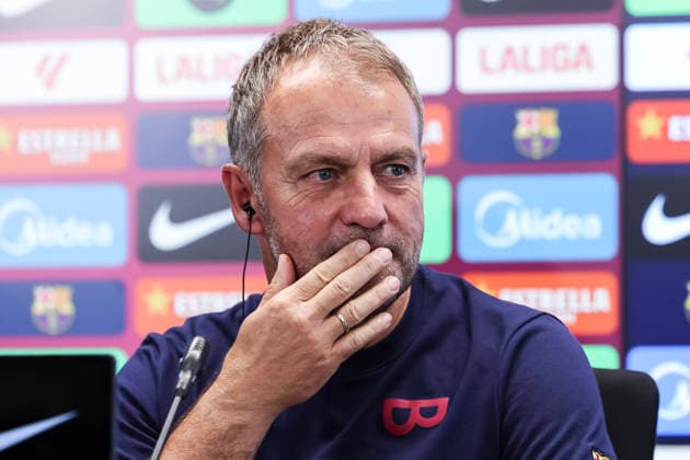 August 30, 2026, Sant Joan Despi, Barcelona, Spain: Hansi Flick, head coach of FC Barcelona, Barca attends his press conference, PK, Pressekonferenz during the training day of FC Barcelona ahead the Spanish League, LaLiga EA Sports, football match against Rayo Vallecano at Ciudad Esportiva Joan Gamper on August 30, 2026 in Sant Joan Despi, Barcelona, Spain. FC Barcelona Training And Press Conference - LaLiga EA Sports  - ZUMAa181 20260830_zaa_a181_037 Copyright: xJavierxBorregox