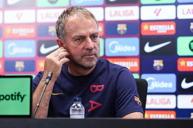August 30, 2026, Sant Joan Despi, Barcelona, Spain: Hansi Flick, head coach of FC Barcelona, Barca attends his press conference, PK, Pressekonferenz during the training day of FC Barcelona ahead the Spanish League, LaLiga EA Sports, football match against Rayo Vallecano at Ciudad Esportiva Joan Gamper on August 30, 2026 in Sant Joan Despi, Barcelona, Spain. FC Barcelona Training And Press Conference - LaLiga EA Sports - ZUMAa181 20260830_zaa_a181_038 Copyright: xJavierxBorregox