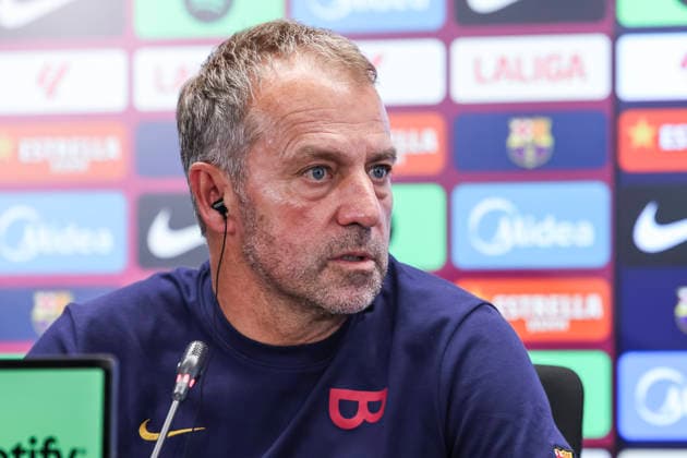 August 30, 2026, Sant Joan Despi, Barcelona, Spain: Hansi Flick, head coach of FC Barcelona, Barca attends his press conference, PK, Pressekonferenz during the training day of FC Barcelona ahead the Spanish League, LaLiga EA Sports, football match against Rayo Vallecano at Ciudad Esportiva Joan Gamper on August 30, 2026 in Sant Joan Despi, Barcelona, Spain. Sant Joan Despi Spain - ZUMAa181 20260830_zaa_a181_042 Copyright: xJavierxBorregox