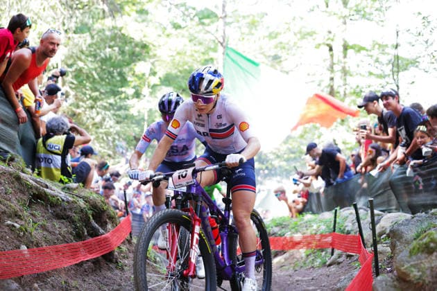 2026 UCI Mountain Bike World Championships Picture by Ed Sykes SWpix.com - 30 08 2026 - Cycling - 2026 UCI Mountain Bike World Championships - Val di Sole, Trentino, Italy - Cross-country Olympic (XCO) - Women Elite - Evie Richards (Great Britain) Copyright: x xSWpix.comx(t axPhotographyxHubxLtd)xEdxSykes SWpix.comx SWP-3030-21456