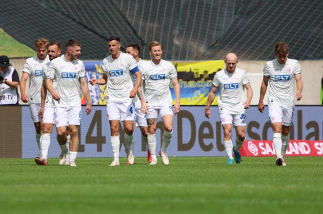 August 30, 2026, Soccer, Men s, 3rd Division, 2026–2027 Season, 1. FC Saarbrücken vs. FC Hansa Rostock, goal celebration after the 0–1, goal scorer Leon Dajaku, Hansa Rostock vs. Saarbrücken, Ludwigsparkstadion, Saarland, Germany, DEU Copyright: xSebastianxBachx