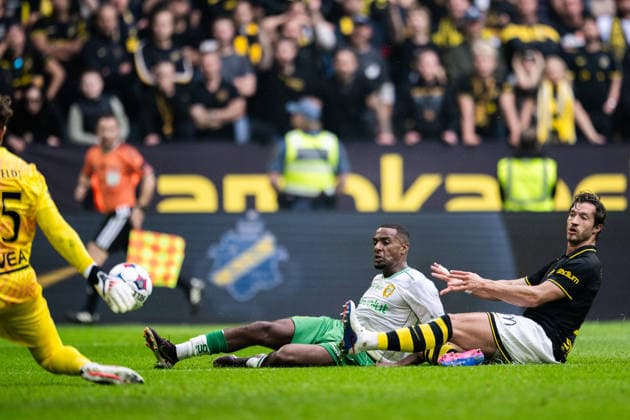 August 30, 2026: Hammarby s Paulos Abraham and AIK s Hervé Matthys during the Allsvenskan soccer match between AIK and Hammarby on August 30, 2026, in Stockholm  Copyright: JESPERxZERMAN BB260830JZ027