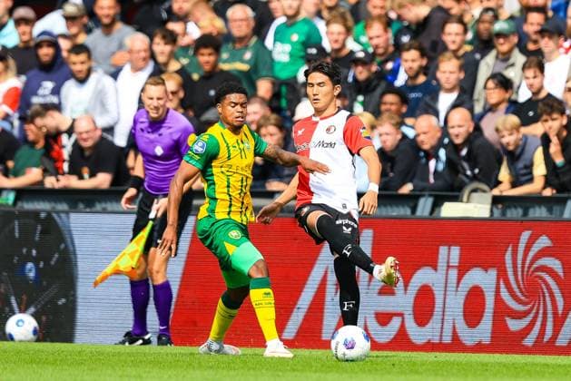 ROTTERDAM , 30-08-2026. Stadion de Kuip , season 2026 2027 , Dutch Eredivisie Football , match between Feyenoord and ADO Den Haag , picture shows, Nigel Thomas and Tsuyoshi Watanabe Feyenoord - ADO  x206243945x Copyright: