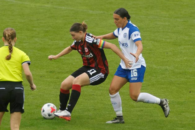 August 30, 2026, Hänsch Arena, Meppen, GER, 2. Bundesliga Women: SV Meppen vs. Eintracht Frankfurt II, Rahel Lang SV Meppen 16 DFL regulations prohibit any use of photographs as image sequences and or quasi-video. Meppen, Lower Saxony, Hänsch Arena