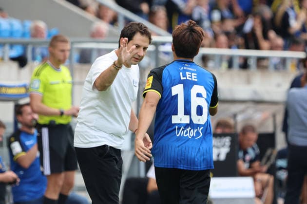 August 30, 2026, Soccer, Men s, 3rd Division, 2026–2027 Season, 1 FC Saarbrücken vs. FC Hansa Rostock, celebration of the 1–1 goal, goal scorer Seung Joon Lee, 1 FC Saarbrücken, Saarbrücken, Ludwigsparkstadion, Saarland, Germany, DEU Copyright: xSebastianxBachx