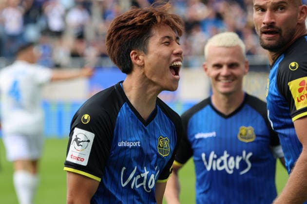 August 30, 2026, Soccer, Men s, 3rd Division, 2026–2027 Season, 1 FC Saarbrücken vs. FC Hansa Rostock, celebration of the 1–1 goal, goal scorer Seung Joon Lee, 1 FC Saarbrücken, Saarbrücken, Ludwigsparkstadion, Saarland, Germany, DEU Copyright: xSebastianxBachx