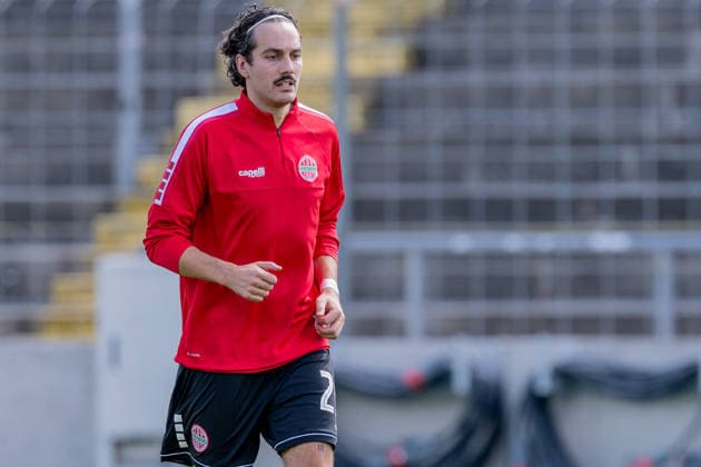 David Bauer, TSV 1882 Landsberg, age 29, during warm-ups (GER), TSV 1860 Munich vs. TSV Landsberg 1882, soccer, Bavarian Regional League, Matchday 6, 2026–2027 season, August 30, 2026 DFL and DFB regulations prohibit any use of photographs as image sequences and or quasi-video. Photo: HMB Media, Heike Feiner Copyright: HMBxMedia HeikexFeiner
