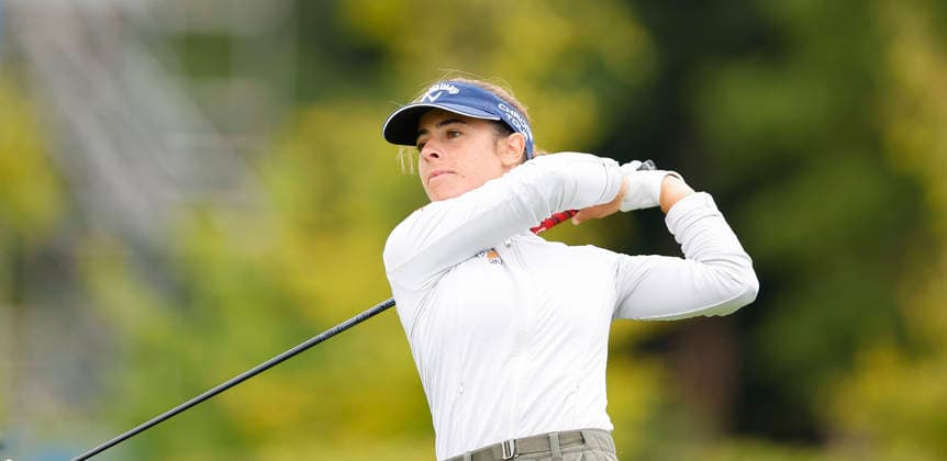 RECORD DATE NOT STATED 30th August 2026; The K Club, Straffan, County Kildare, Ireland: KPMG Womens Irish Open Golf, Final Round; Ana Pelaez Trivino of Spain tees off on the 1st hole PeterxFitzpatrick