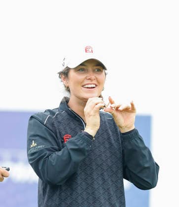 RECORD DATE NOT STATED 30th August 2026; The K Club, Straffan, County Kildare, Ireland: KPMG Womens Irish Open Golf, Final Round; Aine Donegan of Ireland before teeing off on the 1st hole PeterxFitzpatrick