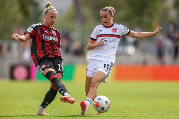 GER, Frankfurt, Eintracht Frankfurt vs 1. FC Nürnberg, Google Pixel Frauen Bundesliga, Fussball, DFB, Spielzeit 2026 2027, Stadion am Brentanobad, 2. Spieltag im Bild v.l.: Pia Sophie-Wolter (Eintracht Frankfurt Frauen 17), Lara Meroni (FC Nürnberg Frauen 11) DFB DFL REGULATIONS PROHIBIT ANY USE OF PHOTOGRAPHS AS IMAGE SEQUENCES AND OR QUASI-VIDEO, 30.08.2026 *** GER, Frankfurt, Eintracht Frankfurt vs. 1. FC Nürnberg, Google Pixel Women s Bundesliga, Soccer, DFB, 2026–2027 Season, Stadion am Brentanobad, Matchday 2 in pictures (from left): Pia Sophie Wolter, Eintracht Frankfurt Women s U-17, Lara Meroni, FC Nürnberg Women’s Team, No. 11. DFB and DFL regulations prohibit any use of photographs as image sequences and or quasi-video. August 30, 2026 Copyright: HMBxMedia HendrikxHamelau