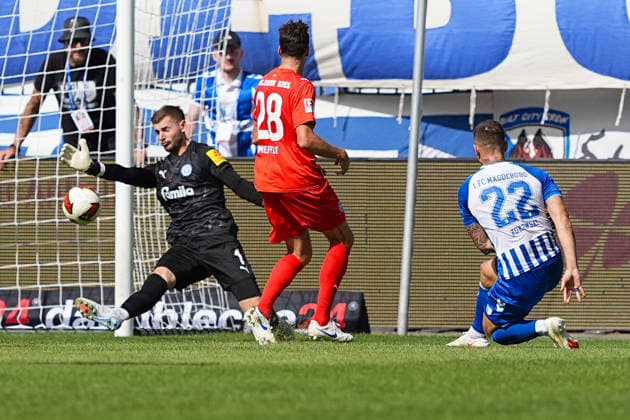 30.08.2026, xydrx, Fußball, 2. Fußball Bundesliga, 1.FC Magdeburg - Holstein Kiel, Saison 2026 2027, Avnet Arena: Mateusz Zukowski (1.FC Magdeburg, 22) erziehlt das 1:0 für den 1.FC Magdeburg DFB regulations prohibit any use of photographs as image sequences and or quasi-video. *** August 30, 2026, xydrx, Soccer, 2. Bundesliga, 1. FC Magdeburg vs. Holstein Kiel, 2026–2027 season, Avnet Arena: Mateusz Zukowski of 1. FC Magdeburg scores the 1–0 goal for 1. FC Magdeburg. DFB regulations prohibit any use of photographs as image sequences and or quasi-video. Copyright: HMBxMedia YannisxDreimann