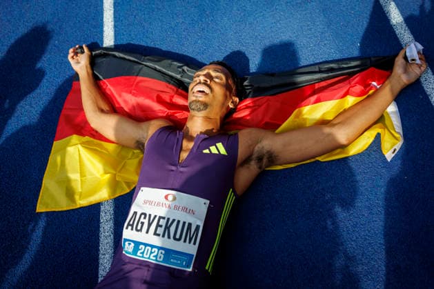 BERLIN, GERMANY - AUGUST 30, 2026: Emil AGYEKUM (GER Germany) on the track after winning the 400m hurdles during the ISTAF at Olympic Stadium on August 30, 2026 in Berlin, Germany. Germany Copyright: xAxelxKohringx