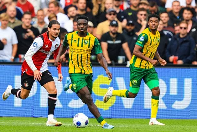 ROTTERDAM , 30-08-2026. Stadion de Kuip , season 2026 2027 , Dutch Eredivisie Football , match between Feyenoord and ADO Den Haag , picture shows, Anis Hadj Moussa, Sekou Sylla and Nigel Thomas Feyenoord - ADO  x206245065x Copyright: