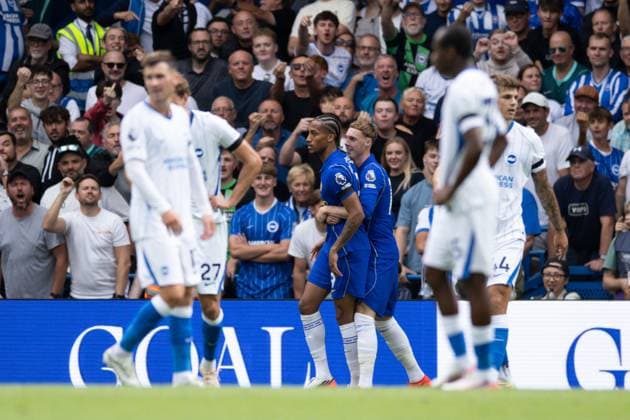 Joao Pedro of Chelsea scores and celebrates 3-0 Chelsea v Brighton and Hove Albion, Premier League Football, Football, Stamford Bridge, London, UK - 30 Aug 2026London Stamford Bridge United Kingdom EDITORIAL USE ONLY No use with unauthorised audio, video, data, fixture lists, club league logos or live services. Online in-match use limited to 120 images, no video emulation. No use in betting, games or single club league player publications.  Copyright: xIanxTuttle Shutterstockx 17119079al