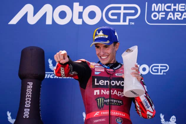 MotoGP Of Aragon - Race ALCANIZ, SPAIN - AUGUST 30: Marc Marquez (93) of Spain and Ducati Lenovo Team celebrates the victory of MICHELIN GRAND PRIX OF ARAGON at Motorland Aragon Circuit on August 30, 2026 in Alcaniz, Spain. Alcaniz Aragon Spain  Copyright: xJosexBretonx originalFilename:bretonhernandez-motogpof260830_npIUP.jpg