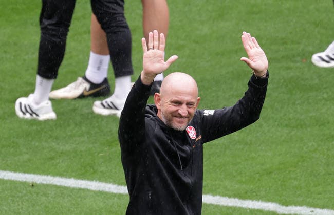 Coach Torsten Lieberknecht of 1. FC Kaiserslautern celebrates the victory. Soccer, 2nd Division, 2026–2027 season, Men’s, FC St. Pauli vs. 1. FC Kaiserslautern, 1–2. DFL regulations prohibit any use of photographs as image sequences and or quasi-video.