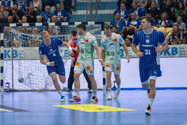 Ellidi Snaer Vidarsson, pivot, VfL Gummersbach 4, Kay Smits, backcourt, VfL Gummersbach, Elvar Orn Jonsson, backcourt, SC Magdeburg 19, VfL Gummersbach vs. SC Magdeburg, Opel Handball Bundesliga, Men’s, Matchday 1, August 30, 2026, Gummersbach, North Rhine-Westphalia, Germany Copyright: xkolbert-press MartinxWdziecznyx