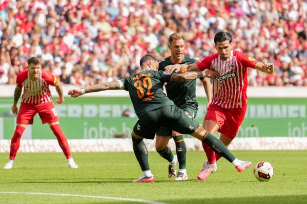 1. Bundesliga: SC Freiburg vs SV Werder Bremen, 30.08.2026 Kampf um den Ball zwischen Marco Friedl (SV Werder Bremen, 32) und Igor MatanoviÄ‡ (SC Freiburg, 31) 1. Bundesliga: SC Freiburg vs SV Werder Bremen, Europa-Park-Stadion, 30.08.2026 DFB DFL REGULATIONS PROHIBIT ANY USE OF PHOTOGRAPHS AS IMAGE SEQUENCES AND OR QUASI-VIDEO. *** Bundesliga Match: SC Freiburg vs. SV Werder Bremen, August 30, 2026—A battle for the ball between Marco Friedl of SV Werder Bremen, 32, and Igor Matanovic SC Freiburg, 31 1 Bundesliga SC Freiburg vs. SV Werder Bremen, Europa-Park Stadium, August 30, 2026 DFB and DFL regulations prohibit any use of photographs as image sequences and or quasi-video. Copyright: xBEAUTIFULxSPORTS Boscox