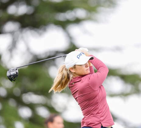 RECORD DATE NOT STATED 30th August 2026; The K Club, Straffan, County Kildare, Ireland: KPMG Womens Irish Open Golf, Final Round; Amelia Garvey of New Zealand tees off on the 1st hole PeterxFitzpatrick