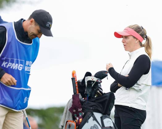 RECORD DATE NOT STATED 30th August 2026; The K Club, Straffan, County Kildare, Ireland: KPMG Womens Irish Open Golf, Final Round; Noora Komulainen of Finland chats with Alessandra Fanali& x2019;s caddy prior to teeing off on the 1st hole PeterxFitzpatrick